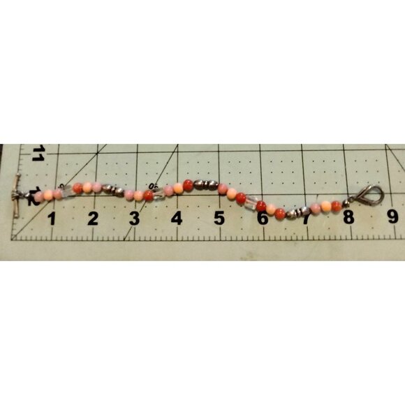 Beaded  Bracelet Pink Peach Silver Handmade Jewelry - Picture 4 of 6